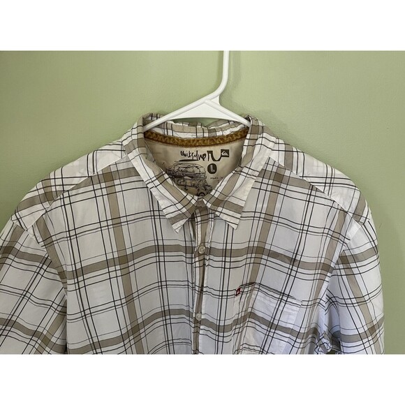 QuikSilver Men's Casual Plaid Button Down Shirt White/Tan Size Large - Picture 3 of 6